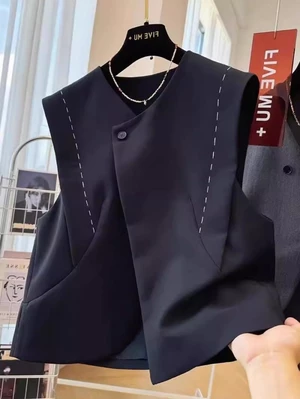 Bộ vest, áo vest, áo vest, áo khoác, áo vest nữ một nút không đều, áo ghi lê