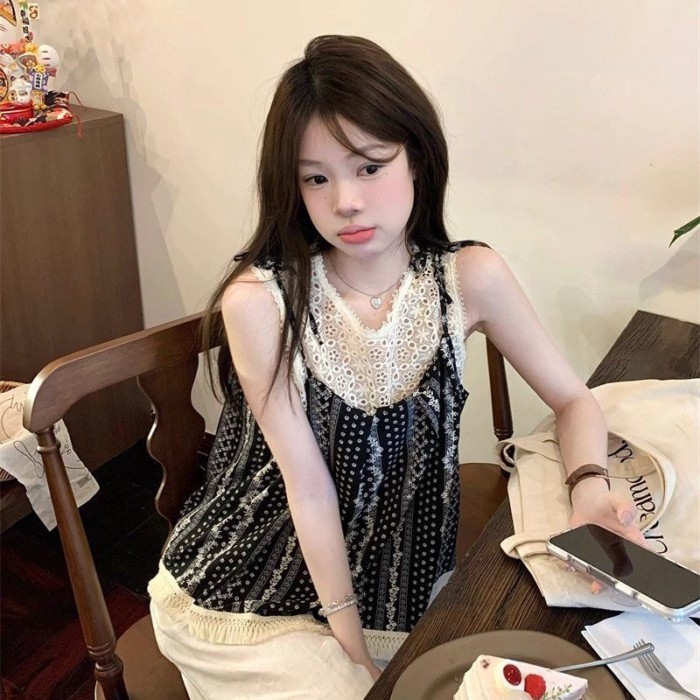 Áo vest nữ không tay ngọt ngào thắt nơ giả hai mảnh thường ngày
