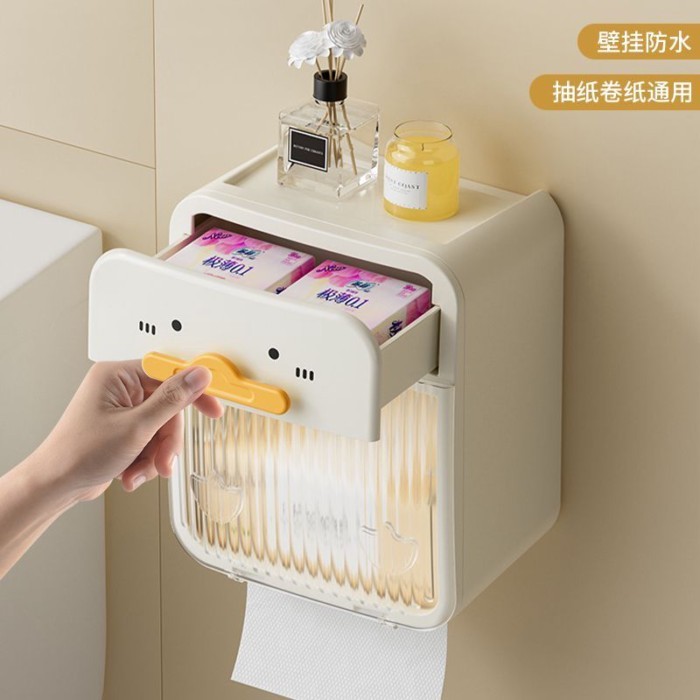 Hộp đựng khăn vệ sinh hai lớp chống nước treo tường trong suốt, giá đỡ cuộn giấy phòng tắm không đục lỗ
