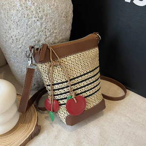 Thời Trang Siêu Nóng Niche Ống Hút Nữ Phong Cách Mới Mùa Hè Màu Sắc Tương Phản Tất Cả Trận Đấu Túi Dệt Xô Túi