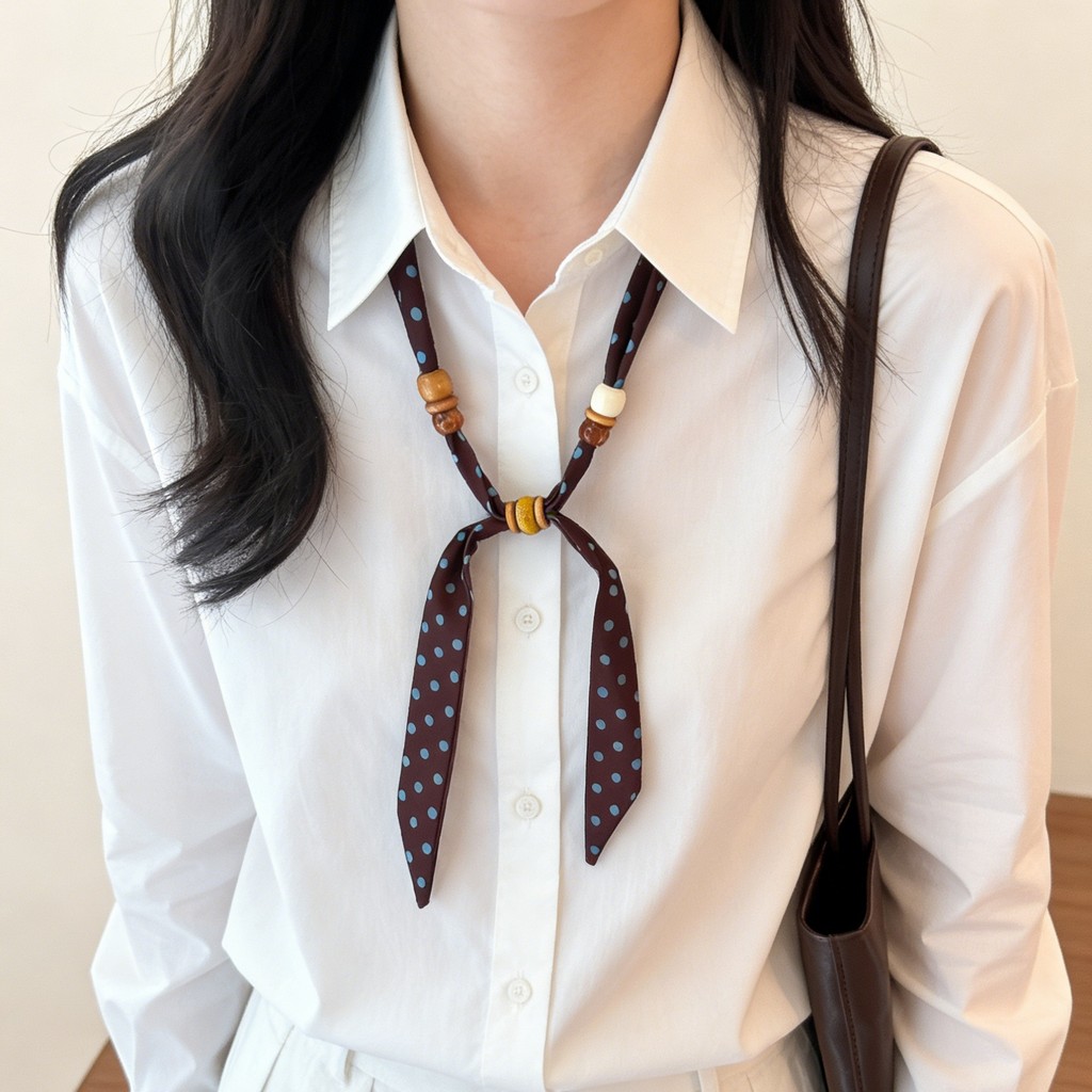 Retro Hạt Điều Hoa Chấm Bi Đính Hạt Khăn Lụa Vòng Cổ Nữ