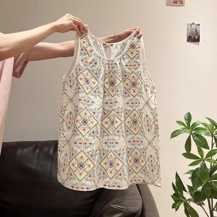 Áo vest treo cổ hoa phong cách Trung Hoa mới cho nữ mùa hè mới cao cấp rỗng dây áo vest không ta