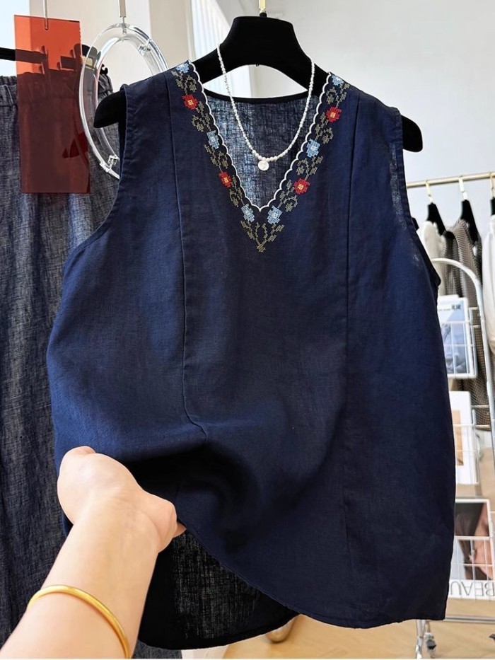 phong cách Trung Quốc mới retro công nghiệp nặng thêu phong cách dân tộc vest cho phụ nữ mùa hè