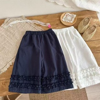Quần bé gái mùa hè ống rộng quần ống rộng nguyên chất cotton viền quần ống rộng mỏng thoáng khí chố