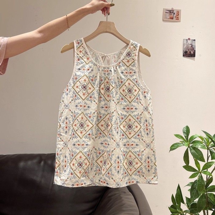 Áo vest treo cổ hoa phong cách Trung Hoa mới cho nữ mùa hè mới cao cấp rỗng dây áo vest không ta