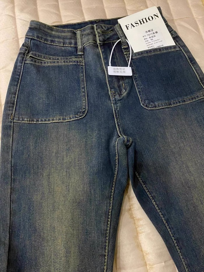 Micro Loe Quần Jean Nữ Thu Đông Mới Cao Cấp Mỹ Retro Giặt Quần Móng Ngựa