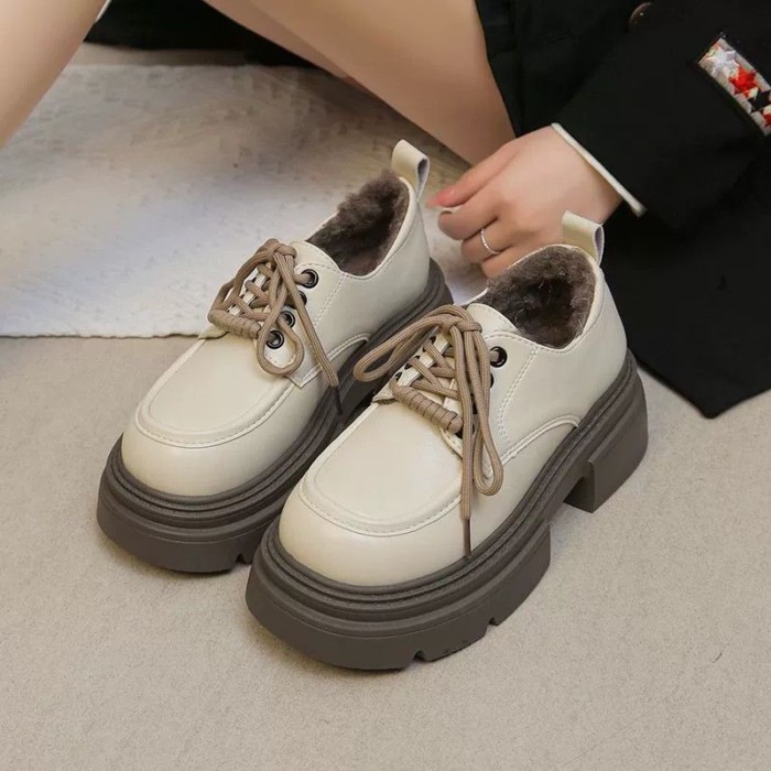 Giày cotton nữ Hàn Quốc thời trang mùa đông mới phong cách Anh Quốc giày da nhỏ đế dày đa năng, tăn