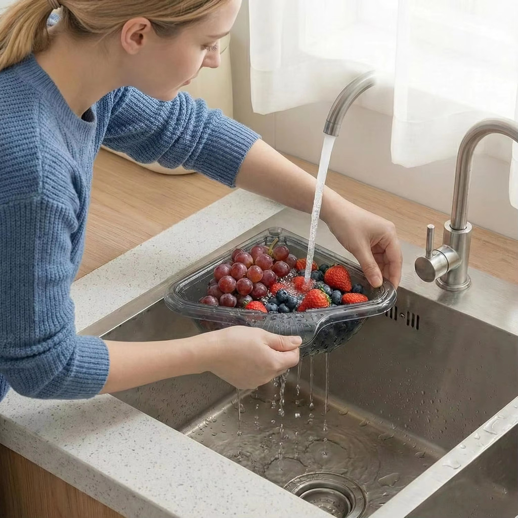 Giỏ lọc bồn rửa hình tam giác từ tính Máy bắt thức ăn & Giỏ thoát nước cho trái cây Rau củ, Dụng cụ sắp xếp bồn rửa nhà bếp góc