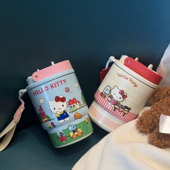 Kitty Thermos Cup Ống Hút Sinh Viên Thép Không Gỉ 316 Di Động Cốc Cà Phê Văn Phòng Cốc Nước Dễ Thương