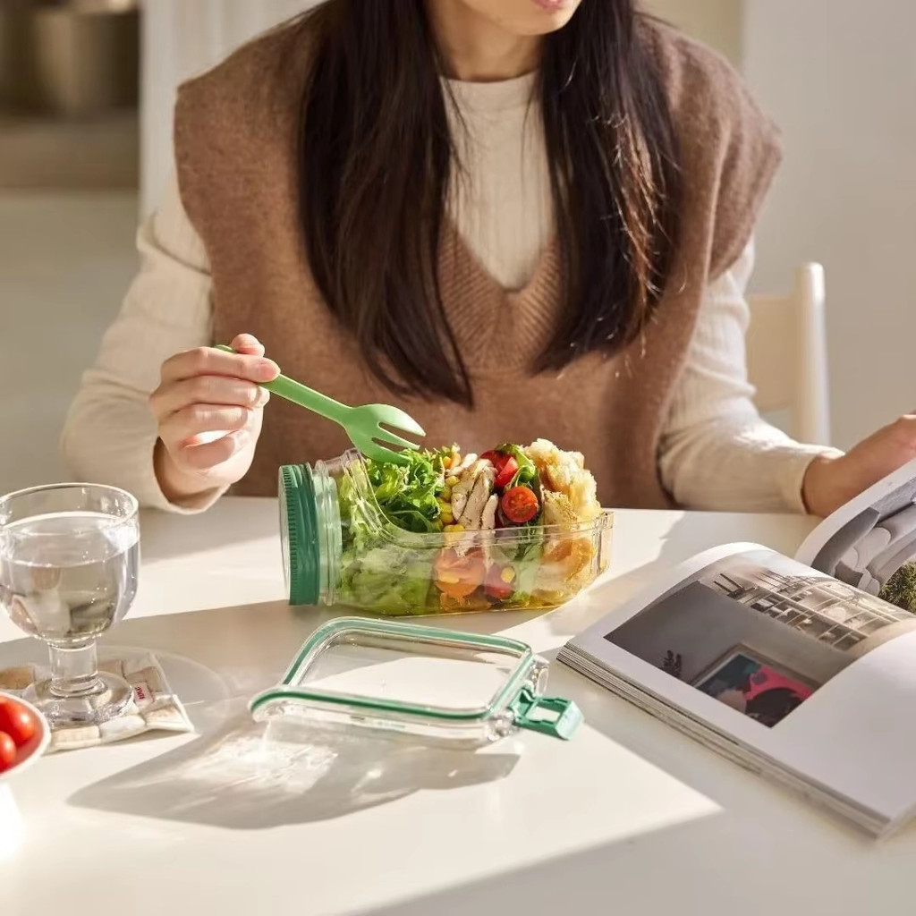 [Đũa miễn phí] Bình Salad Di Động Sáng Tạo 1000ML Mở Bên Thực Phẩm Nhựa Giảm Béo Bữa Ăn Hộp Cơm Trưa Ăn Sáng Hộp Bảo Quản Trái Cây Cho Dã Ngoại Văn Phòng Tại Nhà