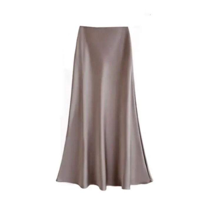 Lan ~ Pháp Tính Khí Váy Satin Acetate Xuân Hè Đuôi Cá Eo Túi Hông Váy Dài Drape Váy Cao Cấp