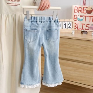 Quần jean nữ mùa thu phong cách hàn quốc quần jean thêu ngọt ngào cô gái bootcut khâu ren quần jean