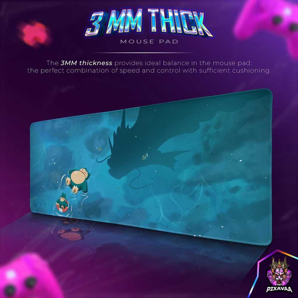 Tấm lót chuột thư giãn Snorlax - Cảnh Pokémon nổi với bóng Gyarados, Thảm trải bàn chơi game, Trang trí Anime