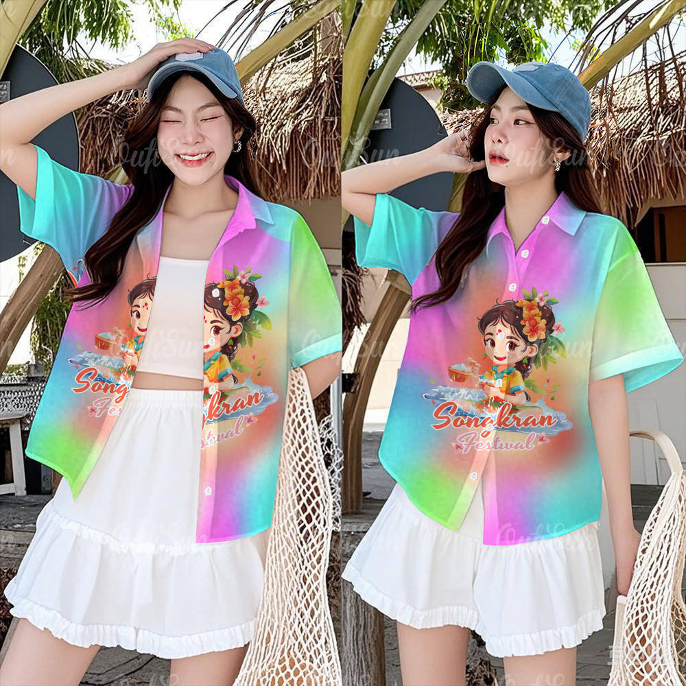 Áo sơ mi thoáng khí cho nữ, phù hợp lễ hội Songkran