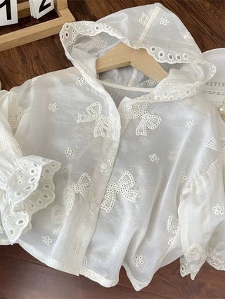 Áo búp bê chống nắng bé gái voan lưới kiểu mở
