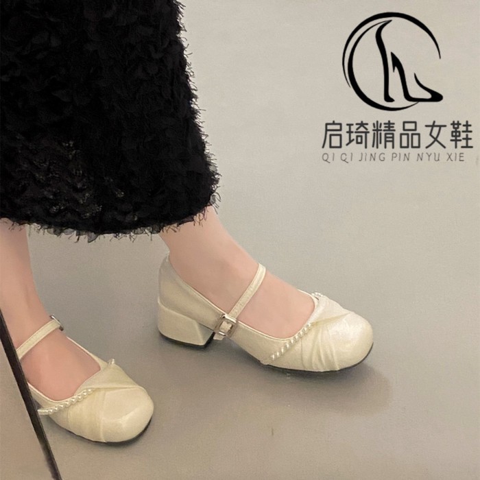 Giày đế bệt kiểu Pháp Mary Jane dành cho nữ mùa hè phong cách mới gót dày tinh tế với giày đơn v