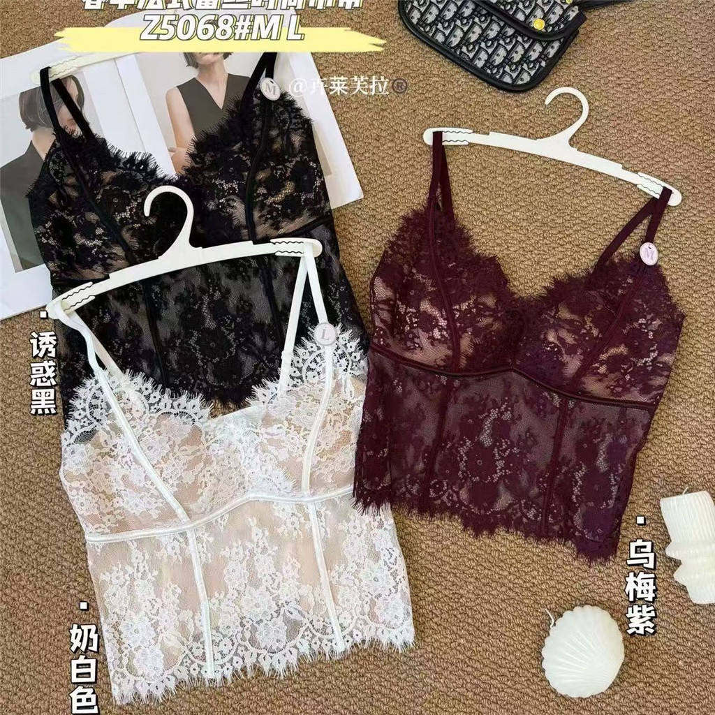 Camisole Phong Cách Mùa Xuân Pháp, Ren Lông Mi, Gợi Cảm