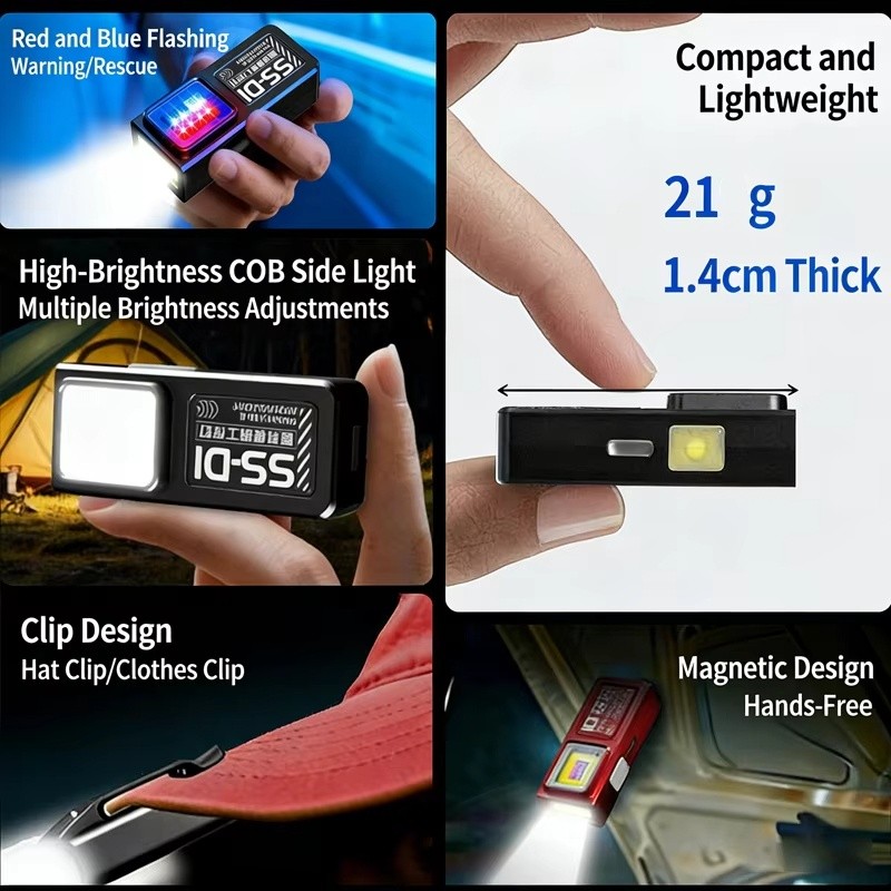 [2 CÁI] Đèn làm việc Mini cầm tay 600mAh USB-C Đèn pin EDC có thể sạc lại có kẹp nắp Nhấp nháy khẩn cấp để cắm trại ngoài trời làm việc
