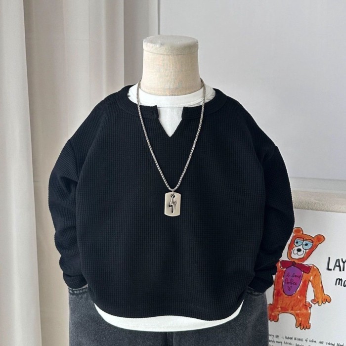 bé trai bánh quế dài tay thu đông bé trai áo thun nguyên chất cotton áo đẹp trai giả hai dây áo