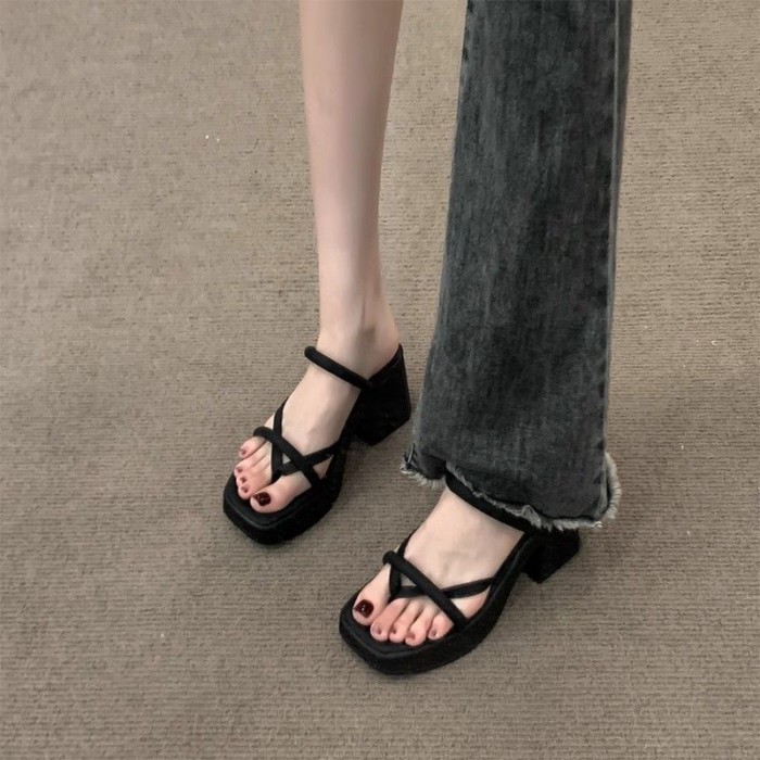 Dép xỏ ngón mùa hè nữ, giày sandal cao gót Pháp đế dày, tinh tế, đế dày