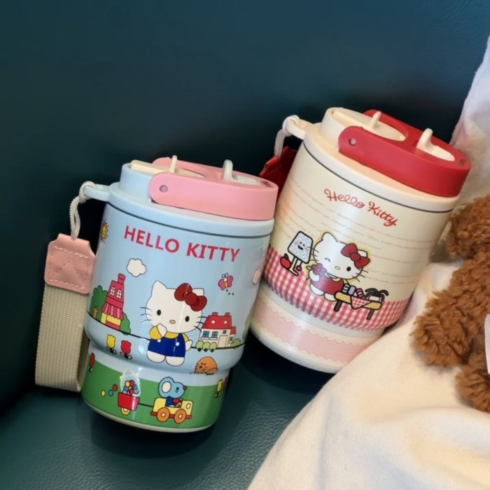 Kitty Thermos Cup Ống Hút Sinh Viên Thép Không Gỉ 316 Di Động Cốc Cà Phê Văn Phòng Cốc Nước Dễ Thương