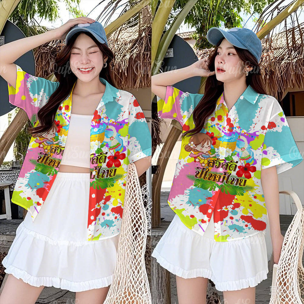 Áo sơ mi thoáng khí cho nữ, phù hợp lễ hội Songkran