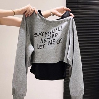 Bộ hai món áo thun dài tay dáng rộng dành cho trẻ em lứa tuổi trung niên trở lên mùa thu chữ cái áo