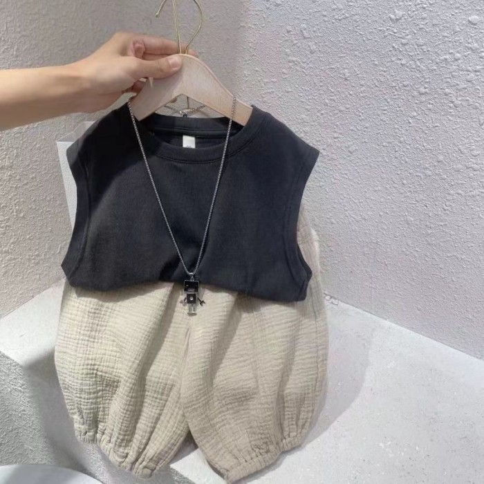Bé Áo Vest Bộ Mùa Hè Phong Cách Mới Bé Trai Mùa Hè 2 Bộ Trẻ Em Mùa Hè Quần Áo Quần Cắt