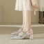Giày sandal mũi dày màu bạc cho nữ mùa hè phong cách Pháp giày đơn đẹp kiểu cổ tích, giày cao gót t