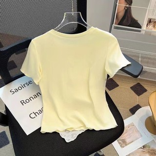 Áo hai dây giả ngọt ngào ngắn tay phong cách Hàn Quốc có đường nối không đều cho bé gái