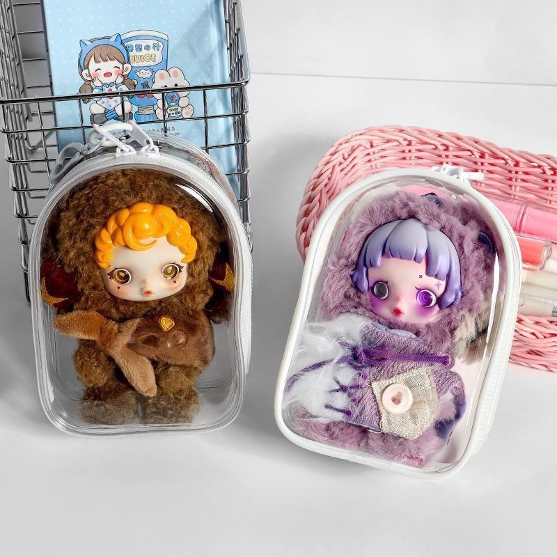 18CM HD Dành Cho SKULLPANDA Tất Cả Sang Trọng Series Đa Năng Trong Suốt Chống Thấm Nước Vỏ Bảo Vệ Búp Bê Sang Trọng Trong Suốt Hộp Bảo Quản Vinyl Hình Mặt Dây Chuyền Túi