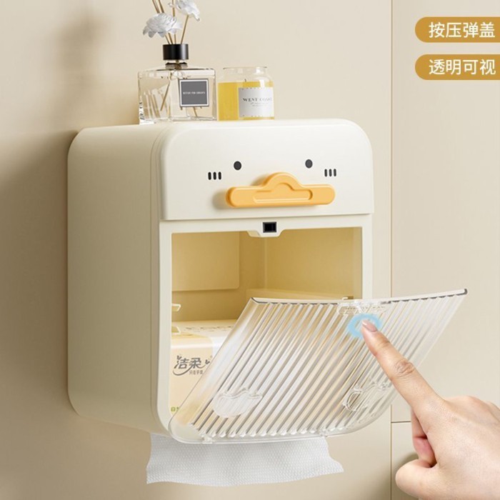 Hộp đựng khăn vệ sinh hai lớp chống nước treo tường trong suốt, giá đỡ cuộn giấy phòng tắm không đục lỗ