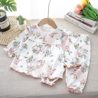 Bộ đồ xẻ tà phong cách phương Tây của bé gái dài tay cotton mỏng nguyên chất kiểu Công chúa nhỏ Quầ