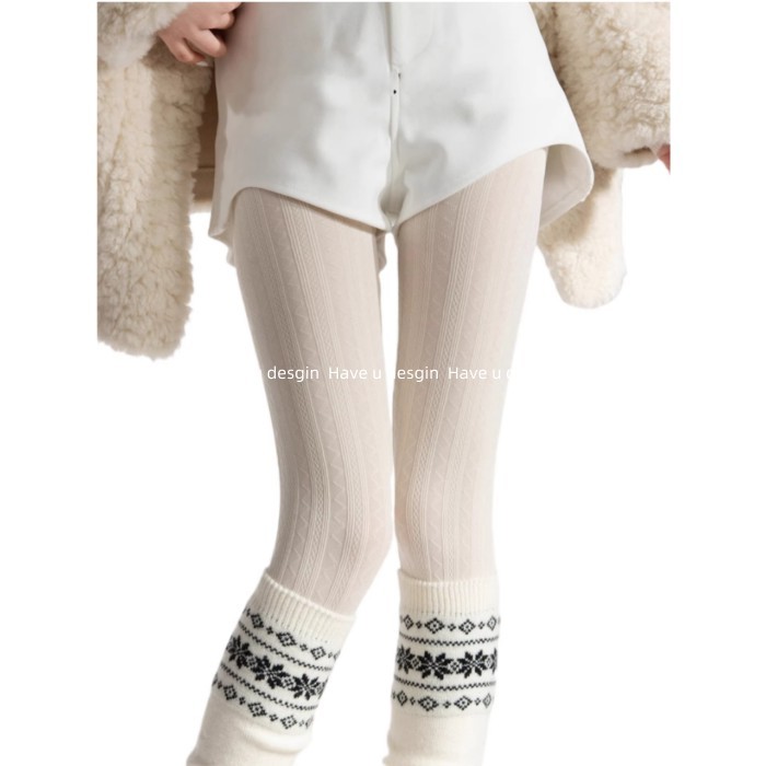 Quần Legging Nhiều Lớp Sang Trọng từ Cà Phê Cao Cấp, Họa Tiết Gai Dầu, Thiết Kế Slimmer Hơi Trong Suốt Màu Trắng