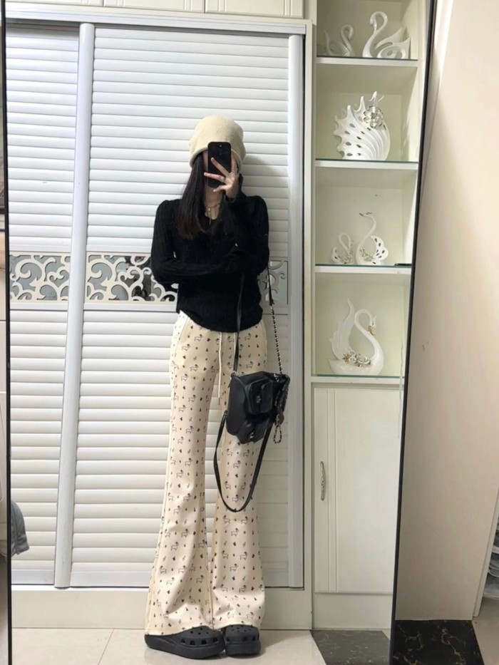 Quần dài bốt in hình cún con dành cho nữ, quần thể thao dáng ôm, lưng cao, đa năng