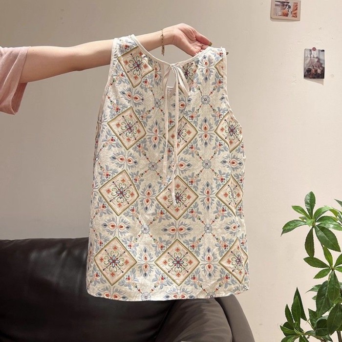Áo vest treo cổ hoa phong cách Trung Hoa mới cho nữ mùa hè mới cao cấp rỗng dây áo vest không ta