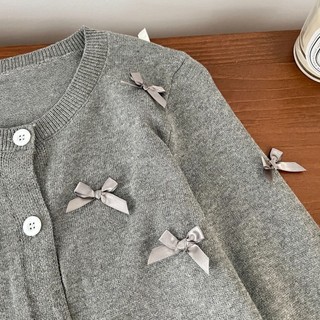 Áo Len Bé Gái Nơ Dệt Kim Cardigan Xuân Thu Áo Len Trẻ Em Phong Cách Hàn Quốc Áo Khoác Bé Gái