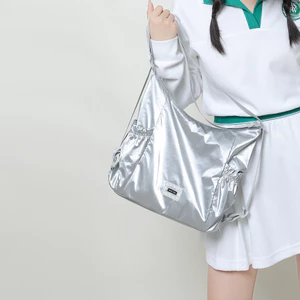 Túi Tote Bạc Nylon Nữ Mùa Hè Phong Cách Hàn Quốc, Đeo Vai Đôi, Túi Kép