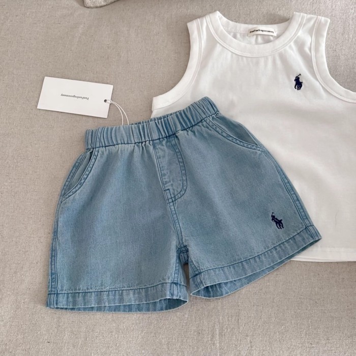 Quần Short Denim Trẻ Em Mỏng Phong Cách Mùa Hè Quần Năm Điểm Màu Trơn Cho Bé Trai Và Bé Gái Thươ