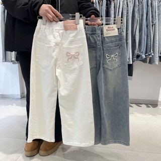Quần jeans mềm cho bé gái, quần ống suông, quần bé gái mùa xuân, quần ống rộng hẹp cho trẻ em vừa v