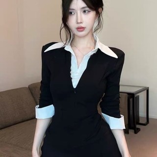 Thiết kế áo sơ mi ve áo giả hai mảnh ghép kiểu Pháp mùa xuân thiết kế cao cấp thon gọn và đẹp