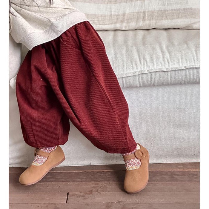 Quần Nhung Trẻ Em Quần Harem Bé Trai Bé Gái Xếp Ly Quần 9 Điểm Quần Cà Rốt Trẻ Em Mùa Thu Đông