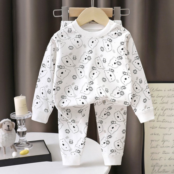 Bộ đồ mặc nhà trẻ em Hàn Quốc Đồ lót tay dài cotton quần Kiểu đồ ngủ thời trang cho bé