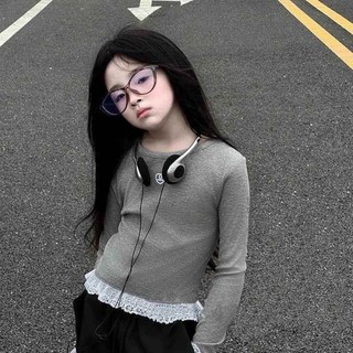Áo thun dài tay bé gái, áo phông trẻ em, áo phông thêu ren công chúa cỡ vừa và lớn cho trẻ em