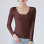 Áo thun dài tay cổ tròn Cotton màu trơn cho mùa xuân và mùa thu