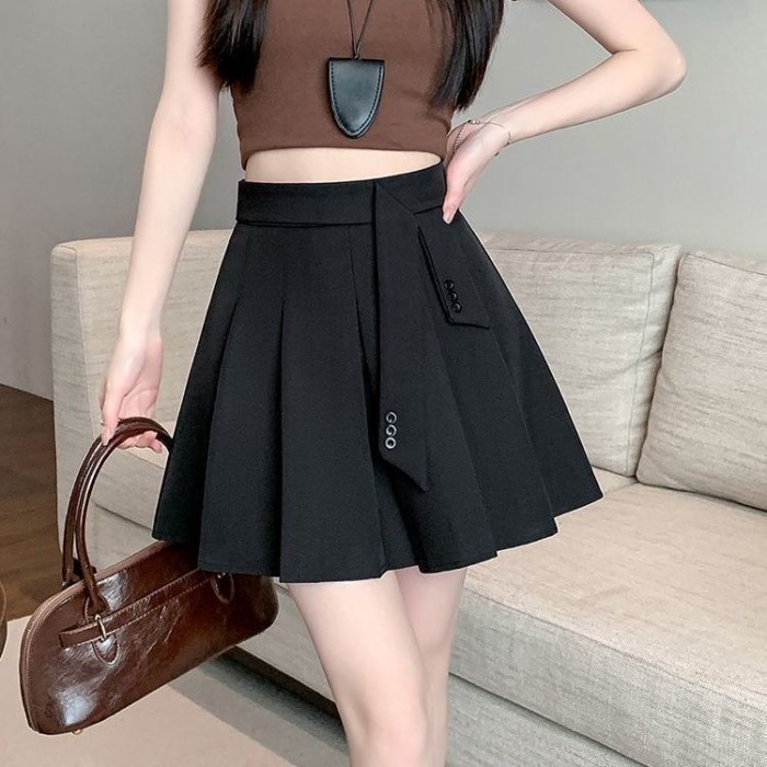 bộ đồ váy xếp li mùa hè mới váy chữ A lưng cao váy ôm váy ngắn đa năng