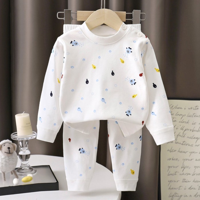 Bộ đồ mặc nhà trẻ em Hàn Quốc Đồ lót tay dài cotton quần Kiểu đồ ngủ thời trang cho bé