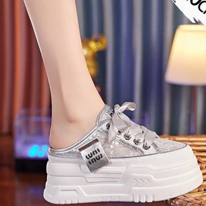 Dép nữ bên ngoài, dép đế dày bên trong tăng chiều cao, giày đế bệt lưới thoáng khí