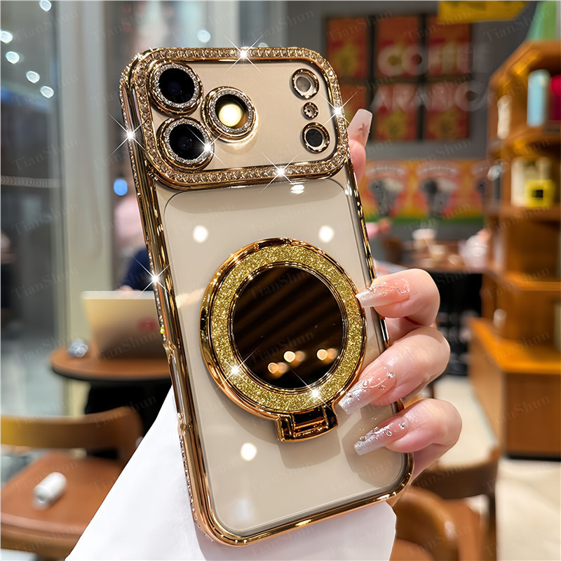 Ốp điện thoại kim cương lấp lánh lấp lánh lấp lánh Tương thích cho iPhone 18 17 16 15 13 14 12 11 Pro Max Plus Đế gương từ tính chống sốc Thiết kế bảo vệ Camera toàn thân cho phụ … – ảnh mô tả chi tiết 8