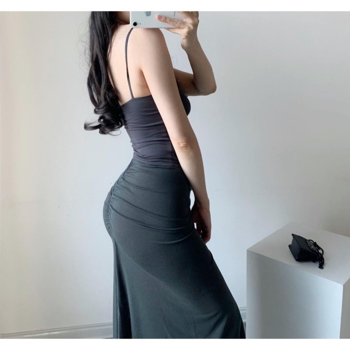 Váy dài thanh lịch phong cách Pháp Retro, Pleated, Sang trọng và Co giãn - Phù hợp mùa Xuân Thu